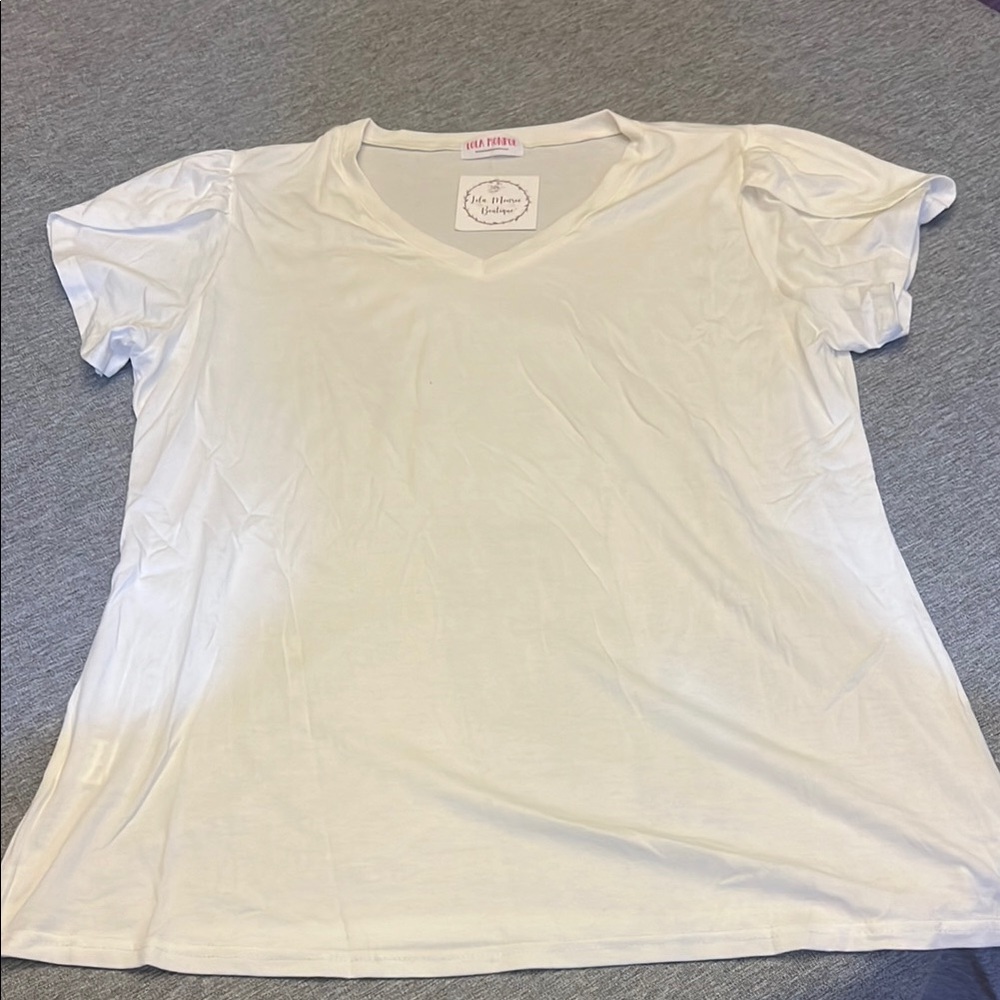 White Flutter Sleeve Relaxed T-Shirt